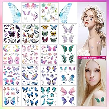 Amazon.com : 18 Sheets Glitter Butterfly Temporary Tattoos